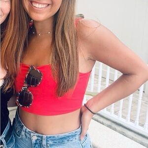 Garage Red Fitted Crop Tank Top